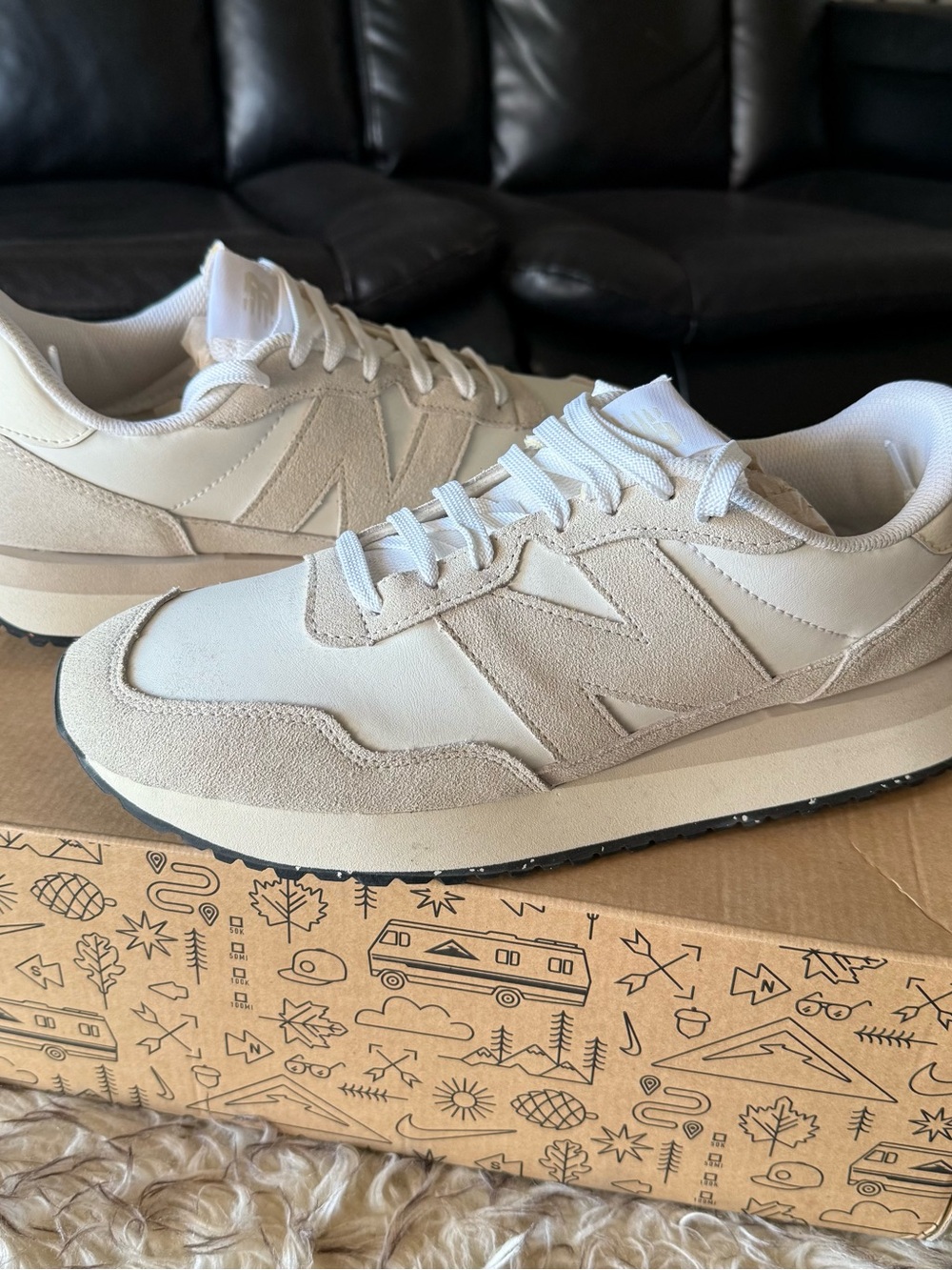 New Balance Beige and Off-White Retro Runner Sneakers